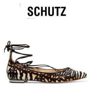 NWOT Schutz TORI Lace Up Zebra Pony Hair Flats.